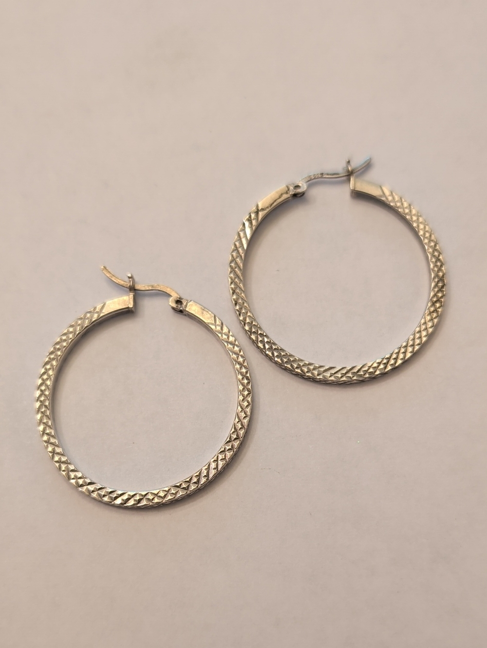 Sterling Silver Textured Hoop Earrings - Silver